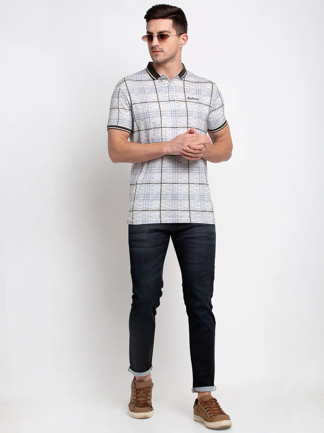 Men Multicoloured Checked Polo Collar T-shirt