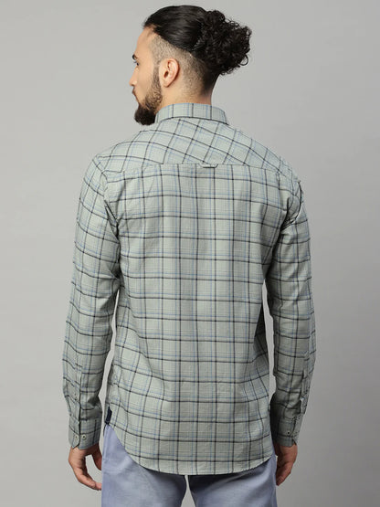 Men Green Slim Fit Tartan Checks Checked Casual Shirt