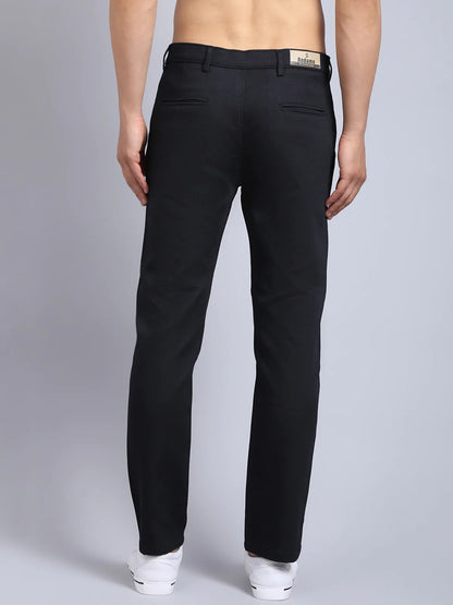 Men Black Textured Slim Fit Trousers