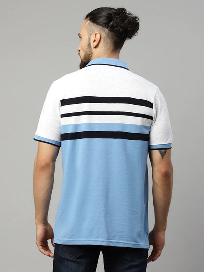 Men Multicoloured Striped Polo Collar T-shirt