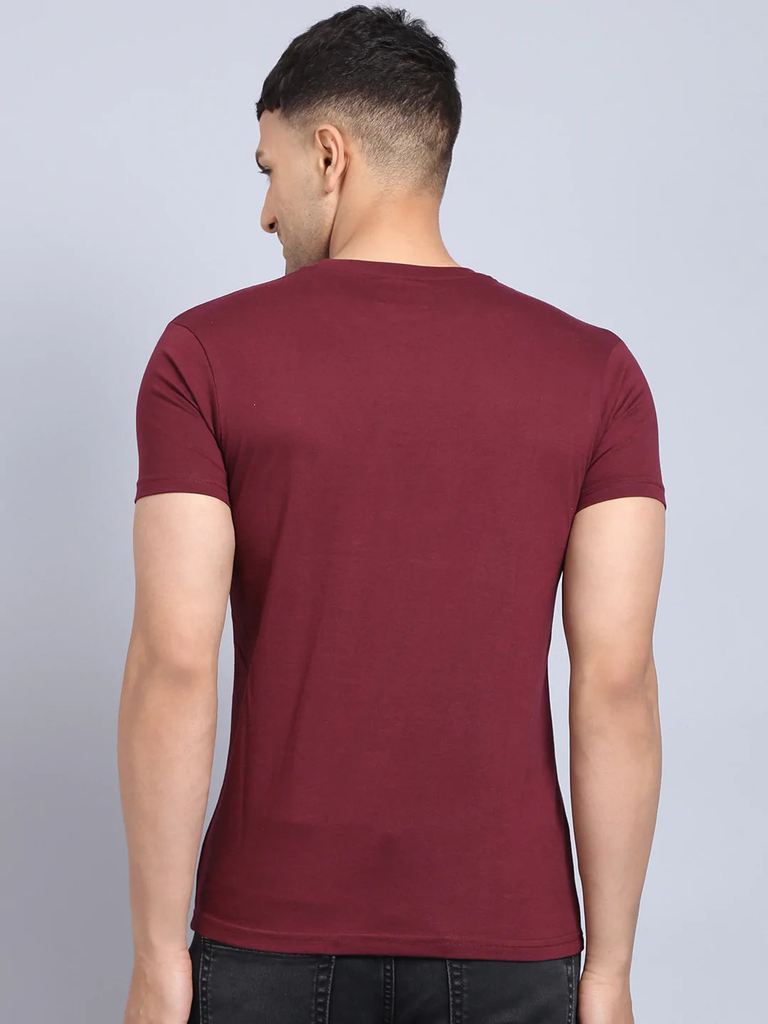 Men Maroon Printed Slim Fit T-shirt