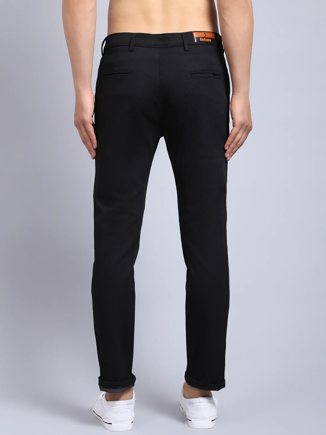 Men Black Textured Slim Fit Trousers