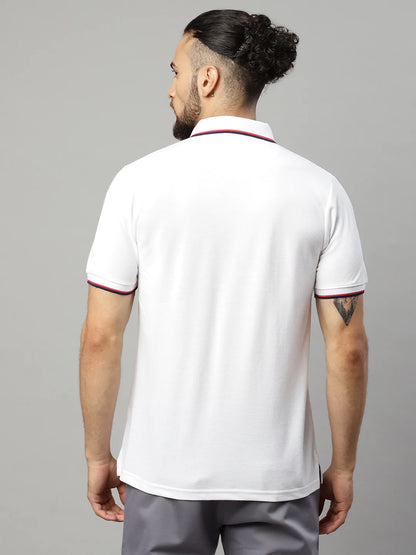 Men White Polo Collar T-shirt
