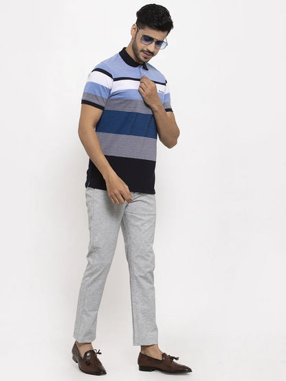 Men Grey Slim Fit Self Design Regular Trousers