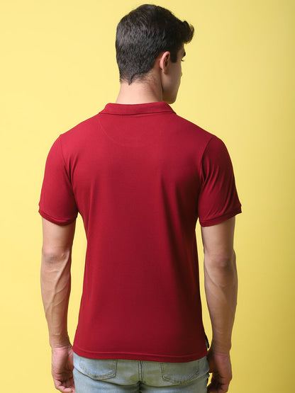 Polo Collar Maroon Slim Fit Cotton T-Shirt