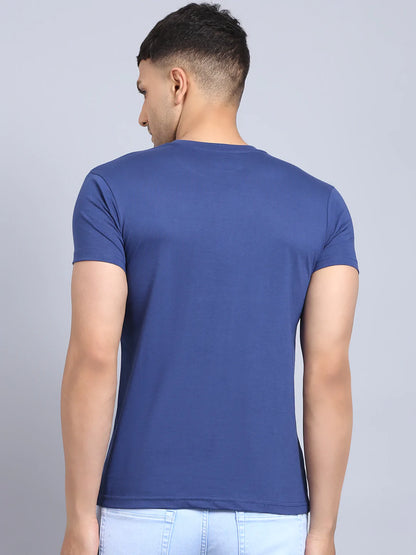 Men Blue Printed Slim Fit T-shirt