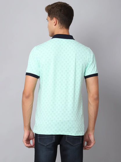Men Green  soothing sea Printed Polo Collar Slim Fit T-shirt