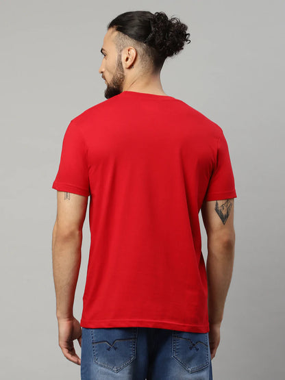 Men Red Printed Slim Fit T-shirt