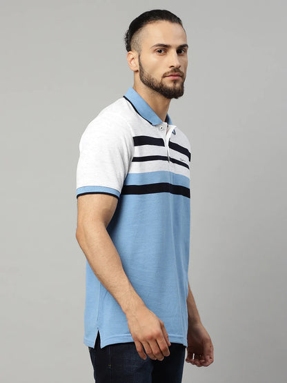 Men Multicoloured Striped Polo Collar T-shirt