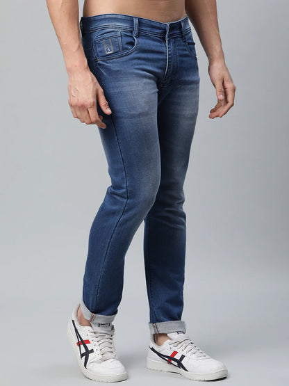 Men Blue Slim Fit Light Fade Mid-Rise Stretchable Jeans