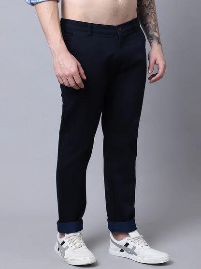 Men Navy Blue Slim Fit Trousers