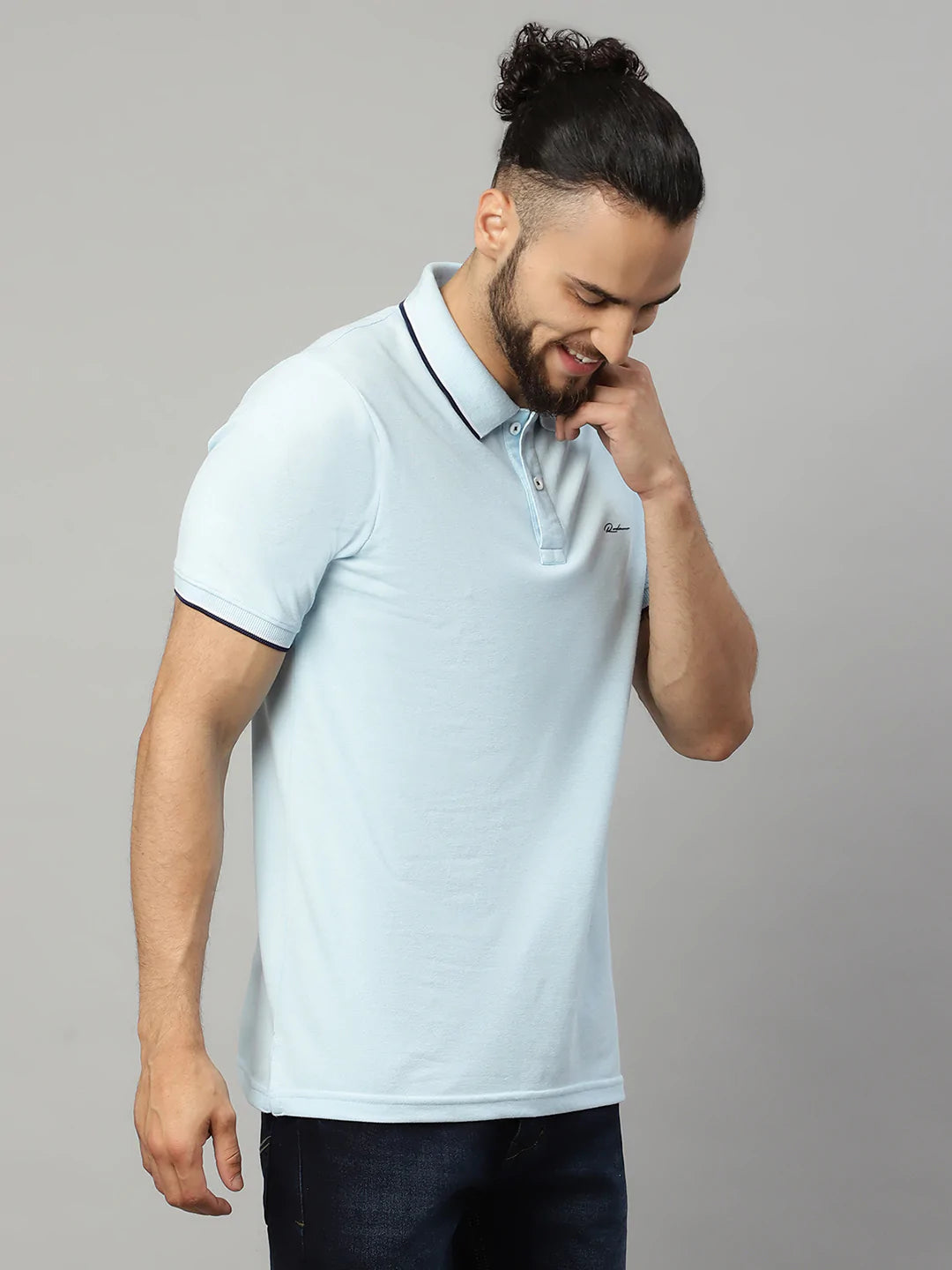 Men Blue Polo Collar T-shirt