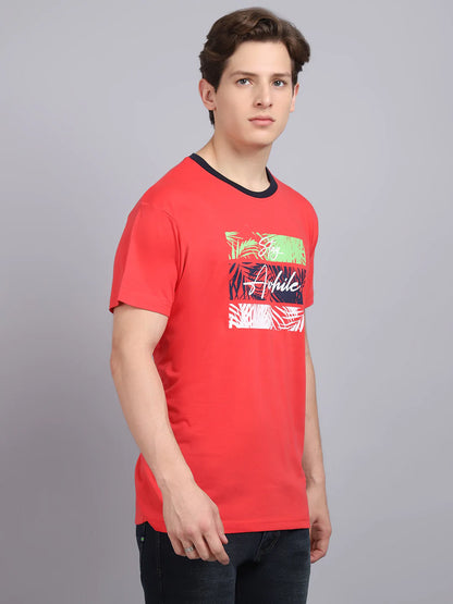 Men Red Typography Printed Slim Fit T-shirt