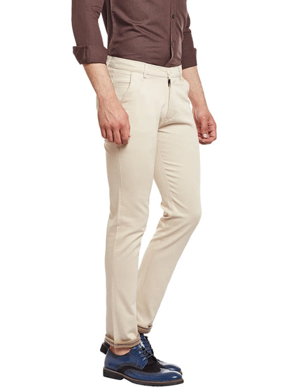 Men Cream Slim Fit Trousers