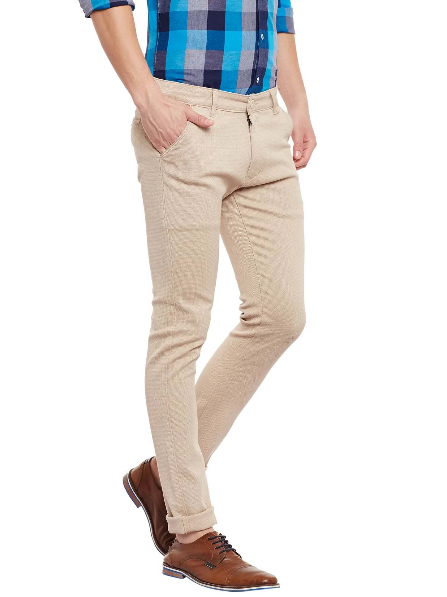 Men Beige Slim Fit Trousers