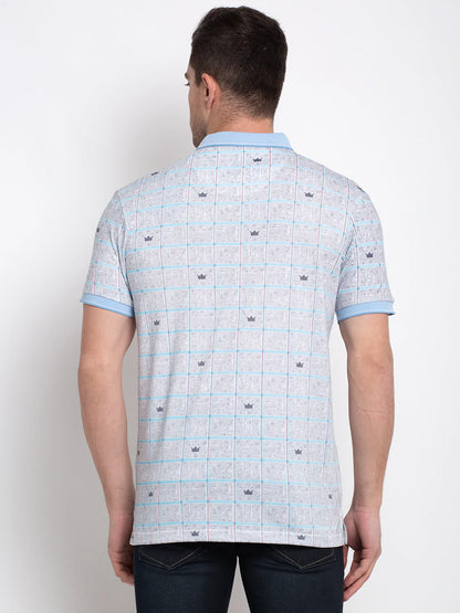 Men Grey Self Design Polo Collar T-shirt