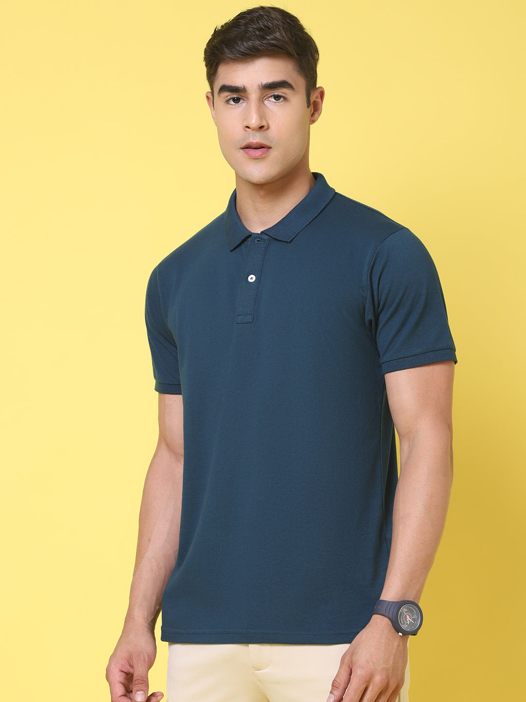 Polo Collar Teal Slim Fit Cotton T-Shirt