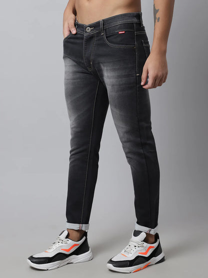 Men Grey Slim Fit Low Distress Heavy Fade Stretchable Jeans