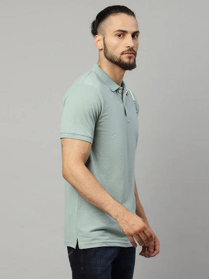 Men Green Polo Collar T-shirt