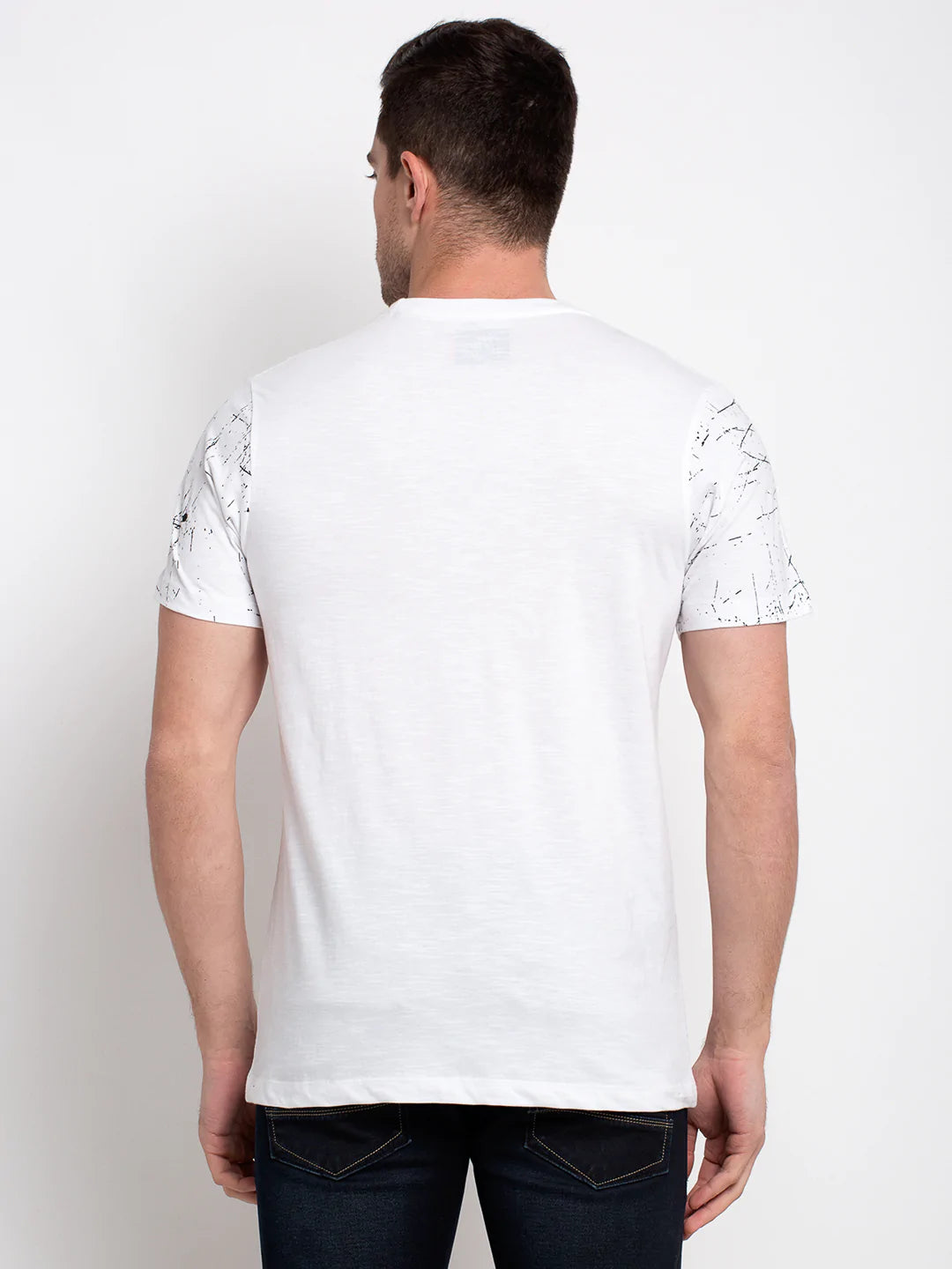Men White Printed Round Neck T-shirt