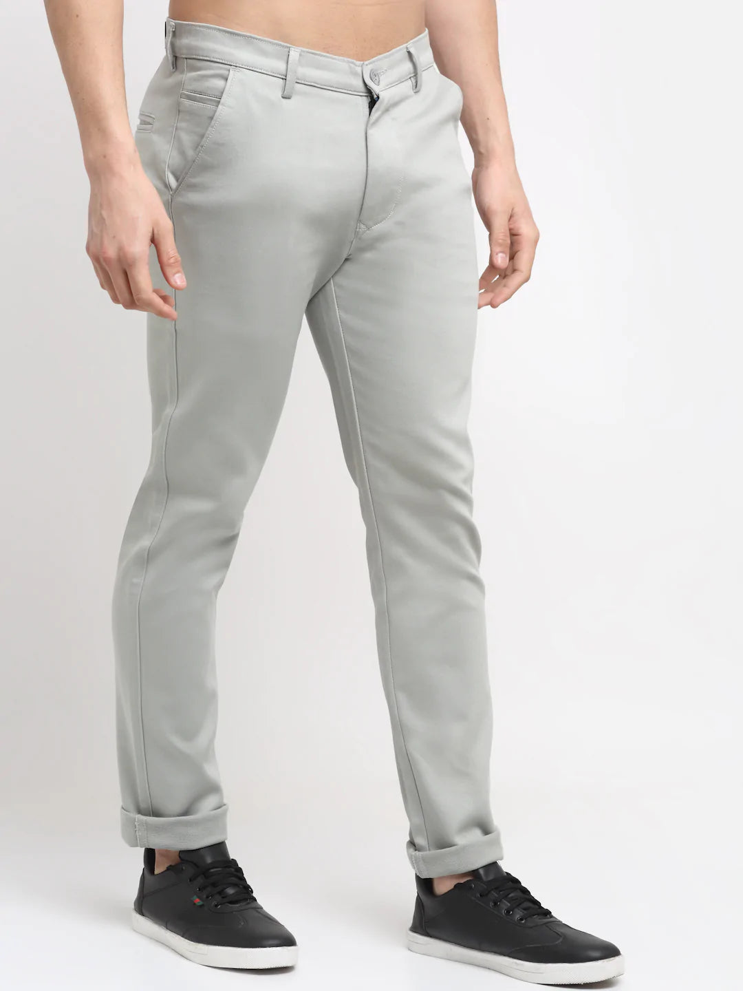 Men Grey Solid Slim Fit Trousers