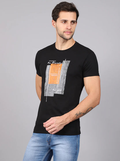 Men Black Printed Slim Fit T-shirt