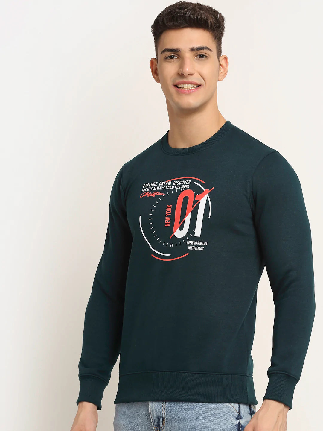 Men Blue Printed Fleece Sweatshirt