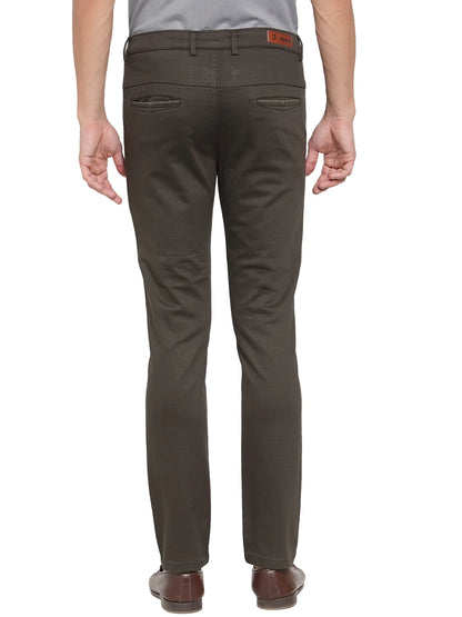 Men Green Slim Fit Solid Regular Trousers