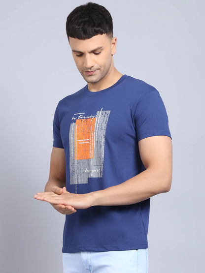 Men Blue Printed Slim Fit T-shirt