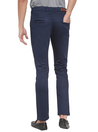 Men Navy Blue Slim Fit Solid Regular Trousers