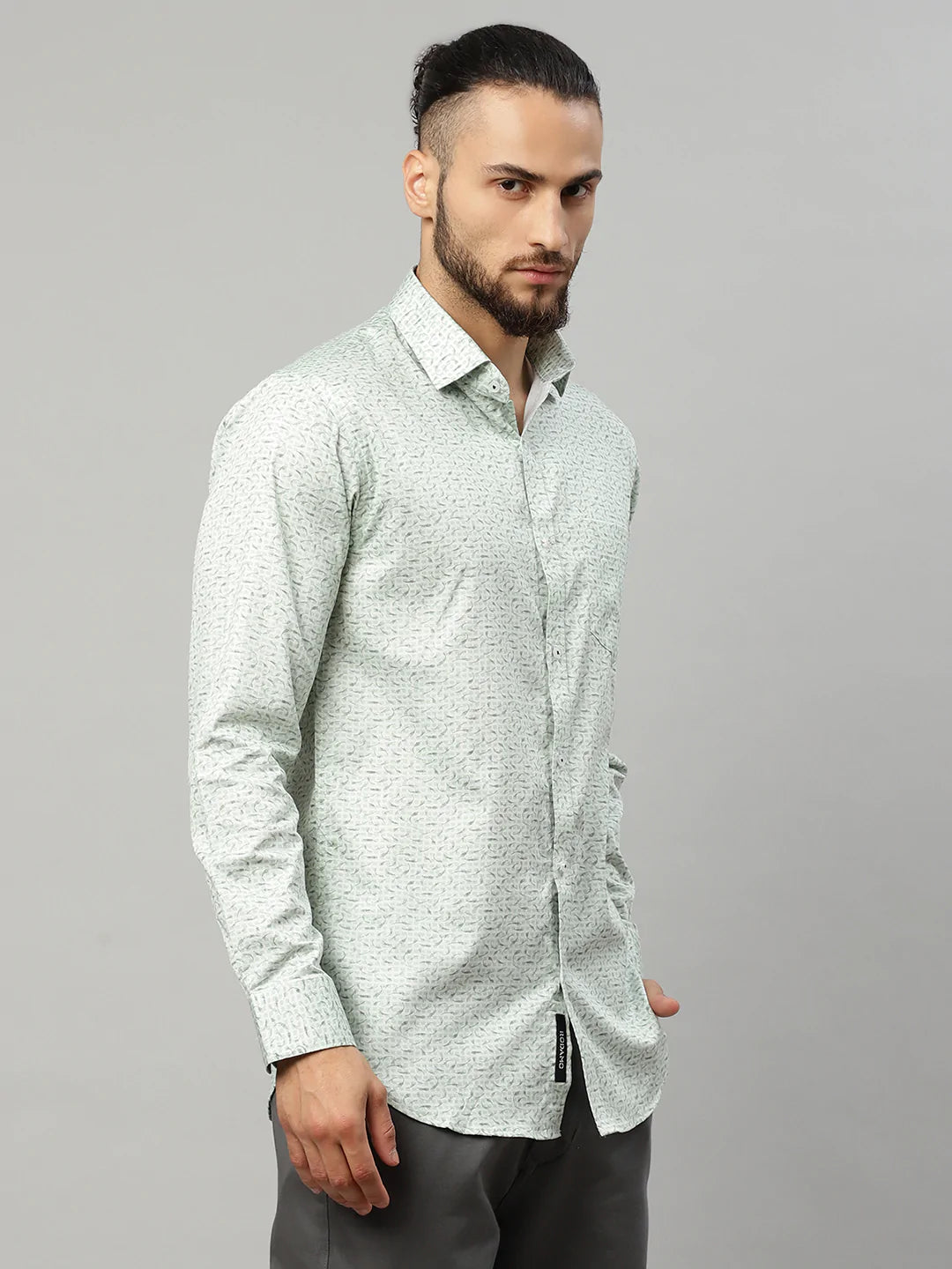 Men Green Slim Fit Printed Cotton Casual Shirt