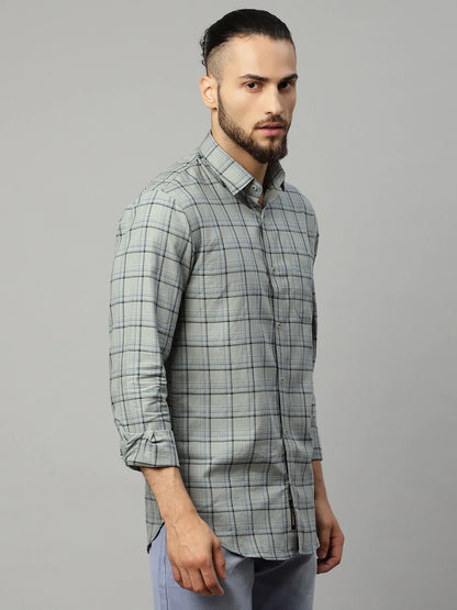 Men Green Slim Fit Tartan Checks Checked Casual Shirt