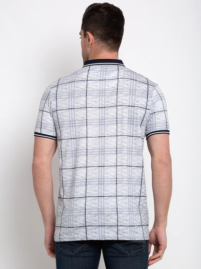 Men Grey Checked Polo Collar T-shirt