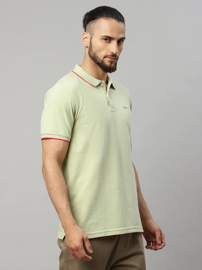 Men Green Polo Collar T-shirt