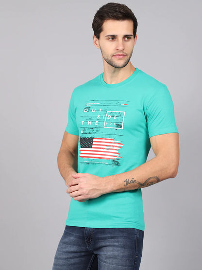 Men Green Typography Printed Slim Fit T-shirt