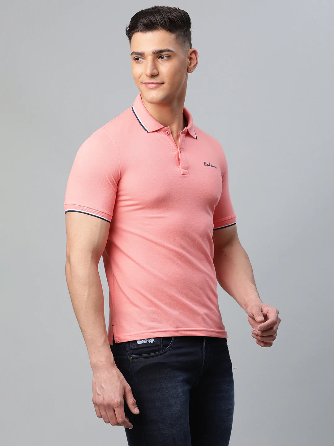 Men Pink Polo Collar Slim Fit T-shirt