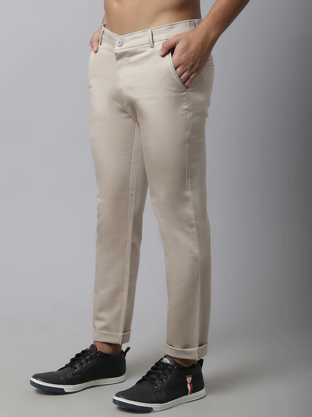 Men Beige Slim Fit Casual Trouser