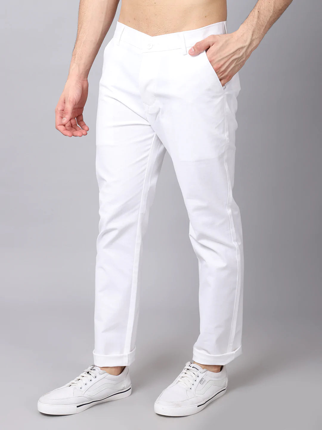 Men White Slim Fit Trousers