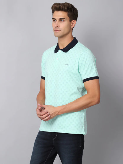 Men Green  soothing sea Printed Polo Collar Slim Fit T-shirt