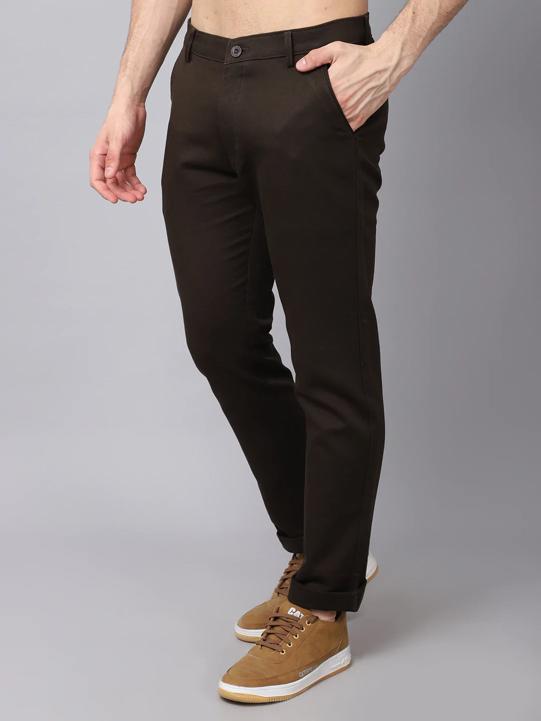 Men Brown Slim Fit Trousers