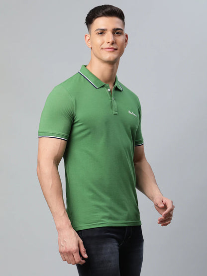 Men Green Polo Collar Slim Fit T-shirt