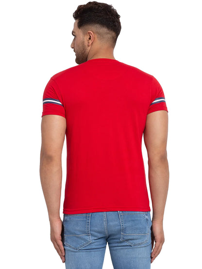 Men Red Printed Round Neck T-shirt