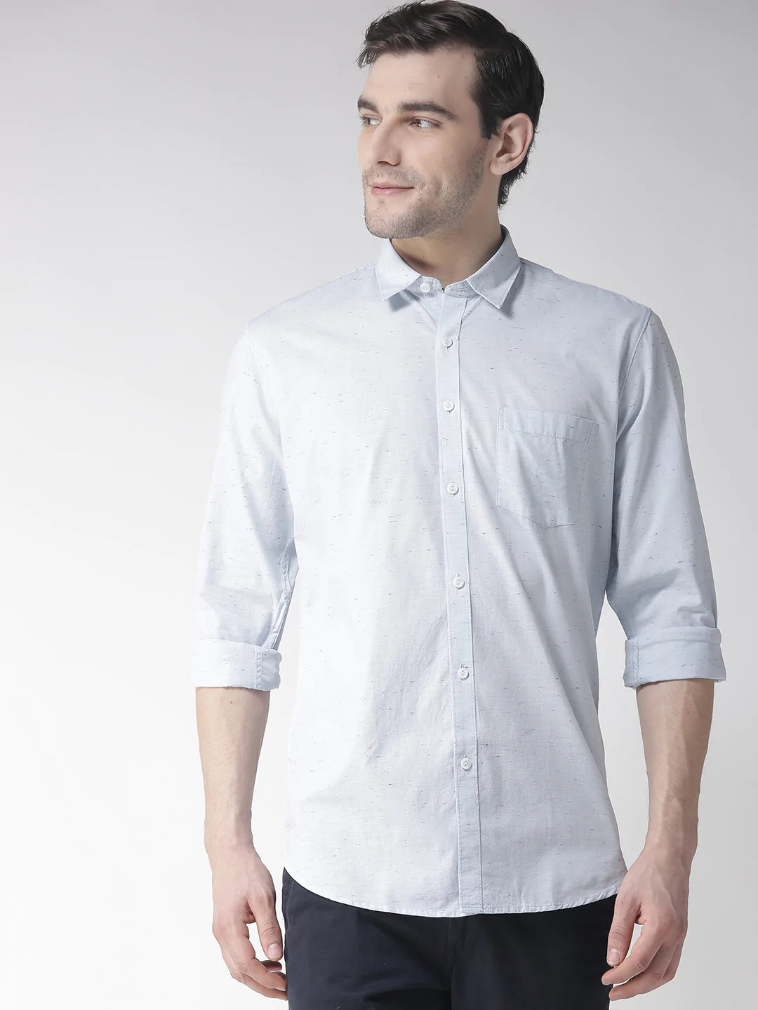 Men Blue Slim Fit Solid Casual Shirt