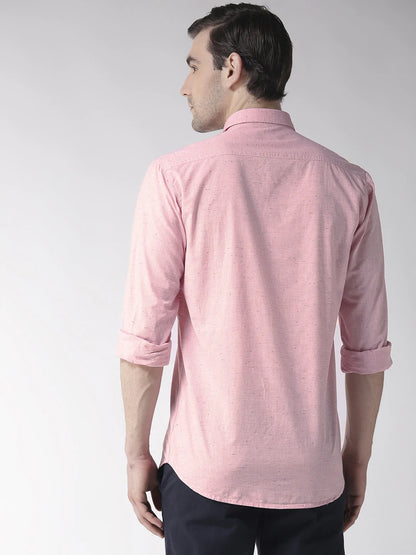 Men Pink Slim Fit Self Design Casual Shirt