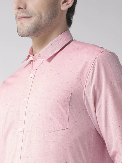 Men Pink Slim Fit Self Design Casual Shirt