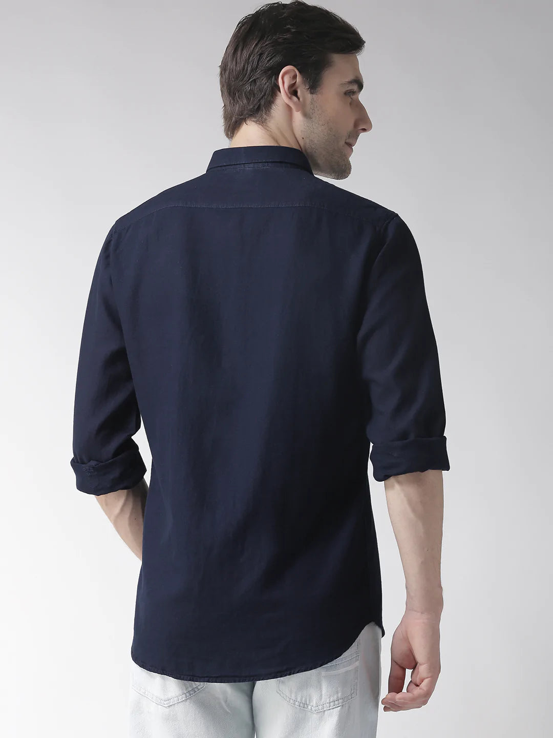 Men Navy Blue Slim Fit Solid Casual Shirt