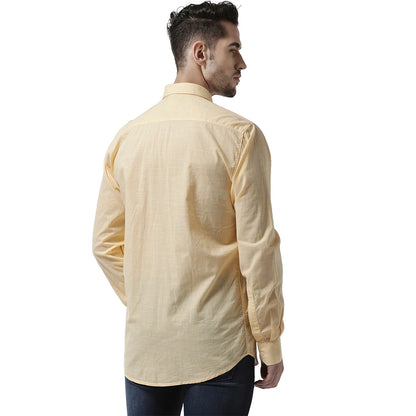 Men Yellow  White Slim Fit Checked Casual Shirt