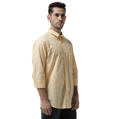 Men Yellow  White Slim Fit Checked Casual Shirt