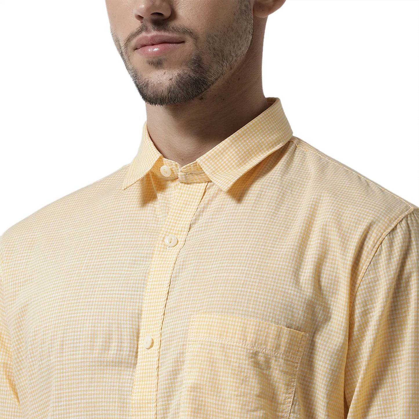 Men Yellow  White Slim Fit Checked Casual Shirt