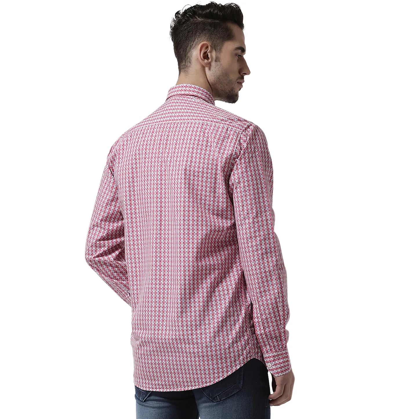 Men Pink  White Slim Fit Checked Casual Shirt